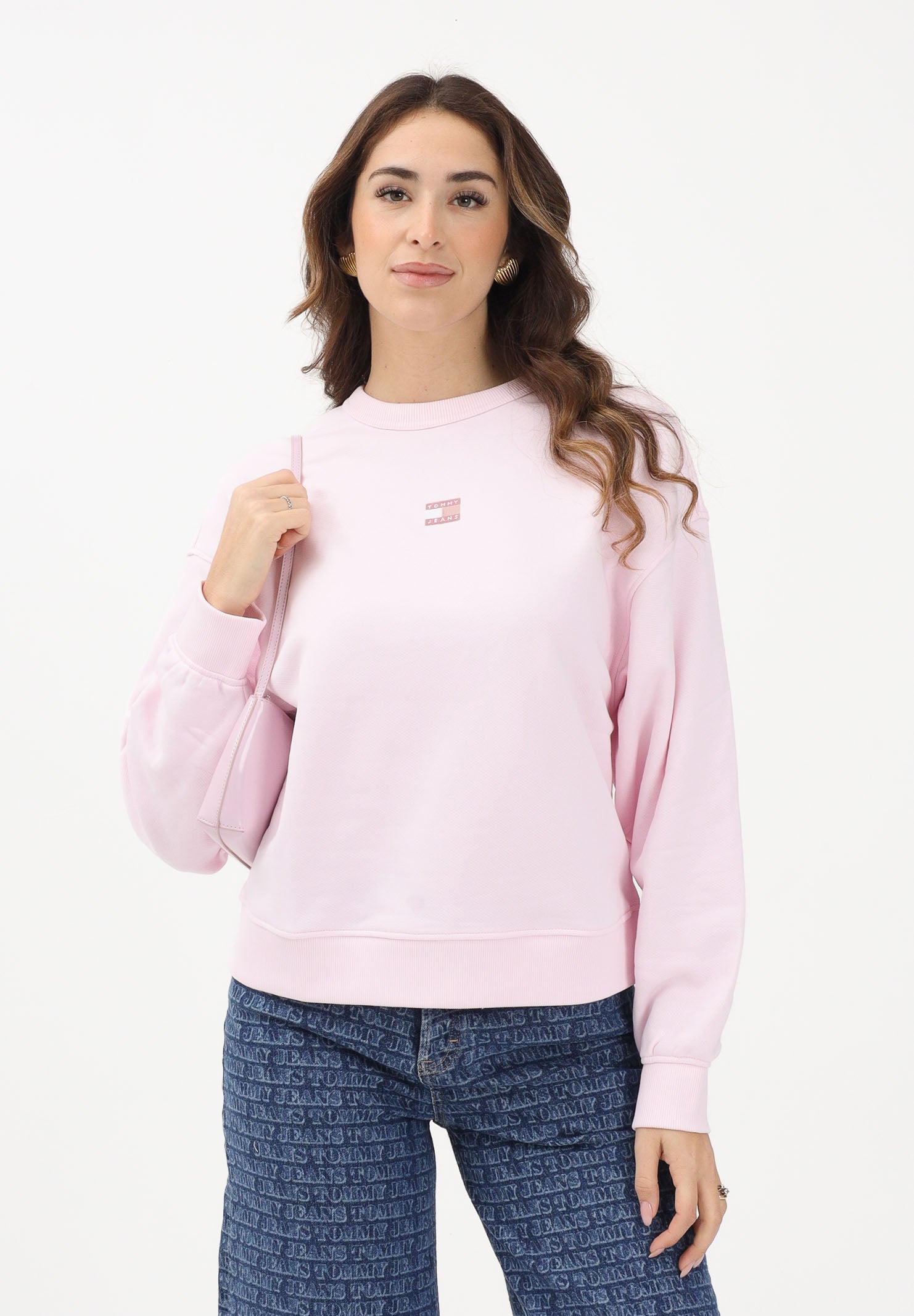 TOMMY JEANS Felpa girocollo rosa da donna con logo DW0DW17325 TOG TOMMY JEANS 