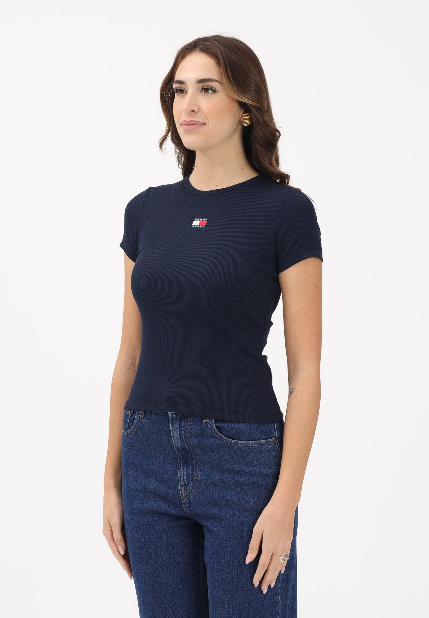 TOMMY JEANS T-shirt a manica corta blu da donna con patch logo DW0DW17881 C1G TOMMY JEANS 