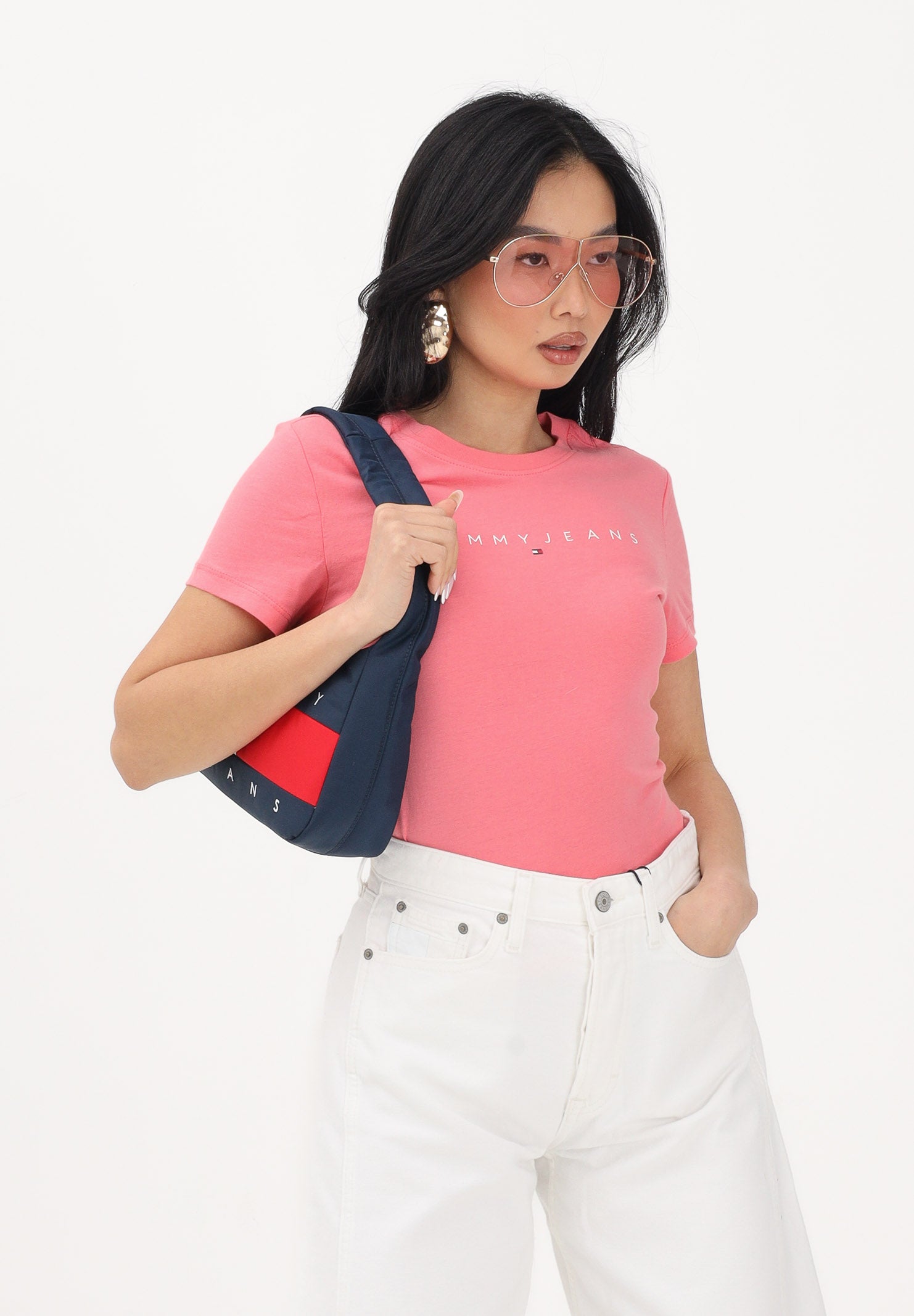 TOMMY JEANS T-shirt a manica corta rosa da donna con logo DW0DW18398 TIE TOMMY JEANS 