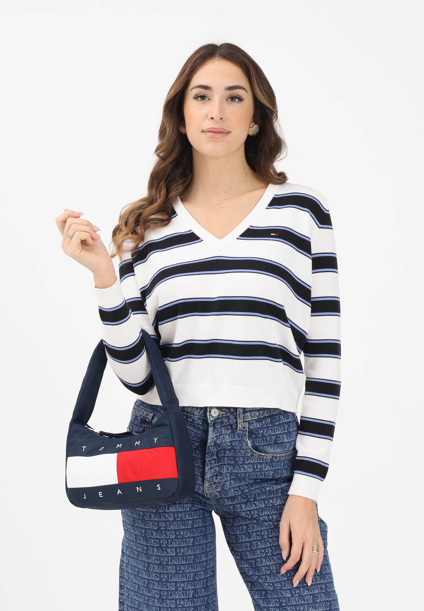 TOMMY JEANS Maglioncino bianco e blu da donna con motivo a righe DW0DW19888 0AP TOMMY JEANS 