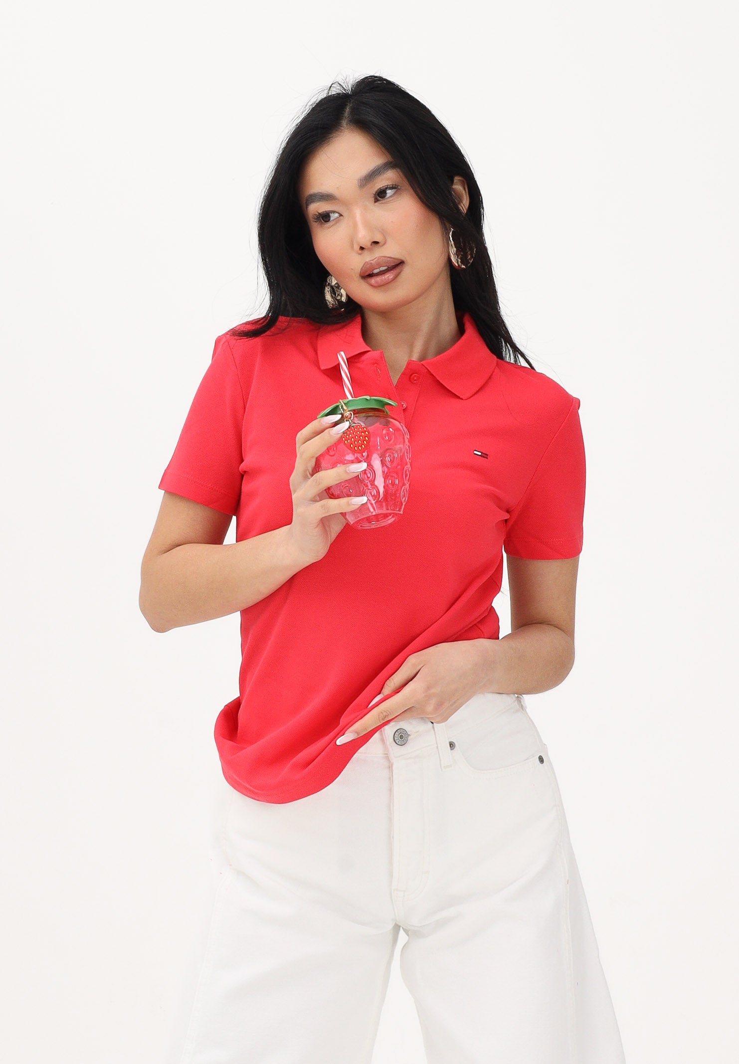 TOMMY JEANS Polo a manica corta rosso fragola da donna DW0DW20160 XK3 TOMMY JEANS 