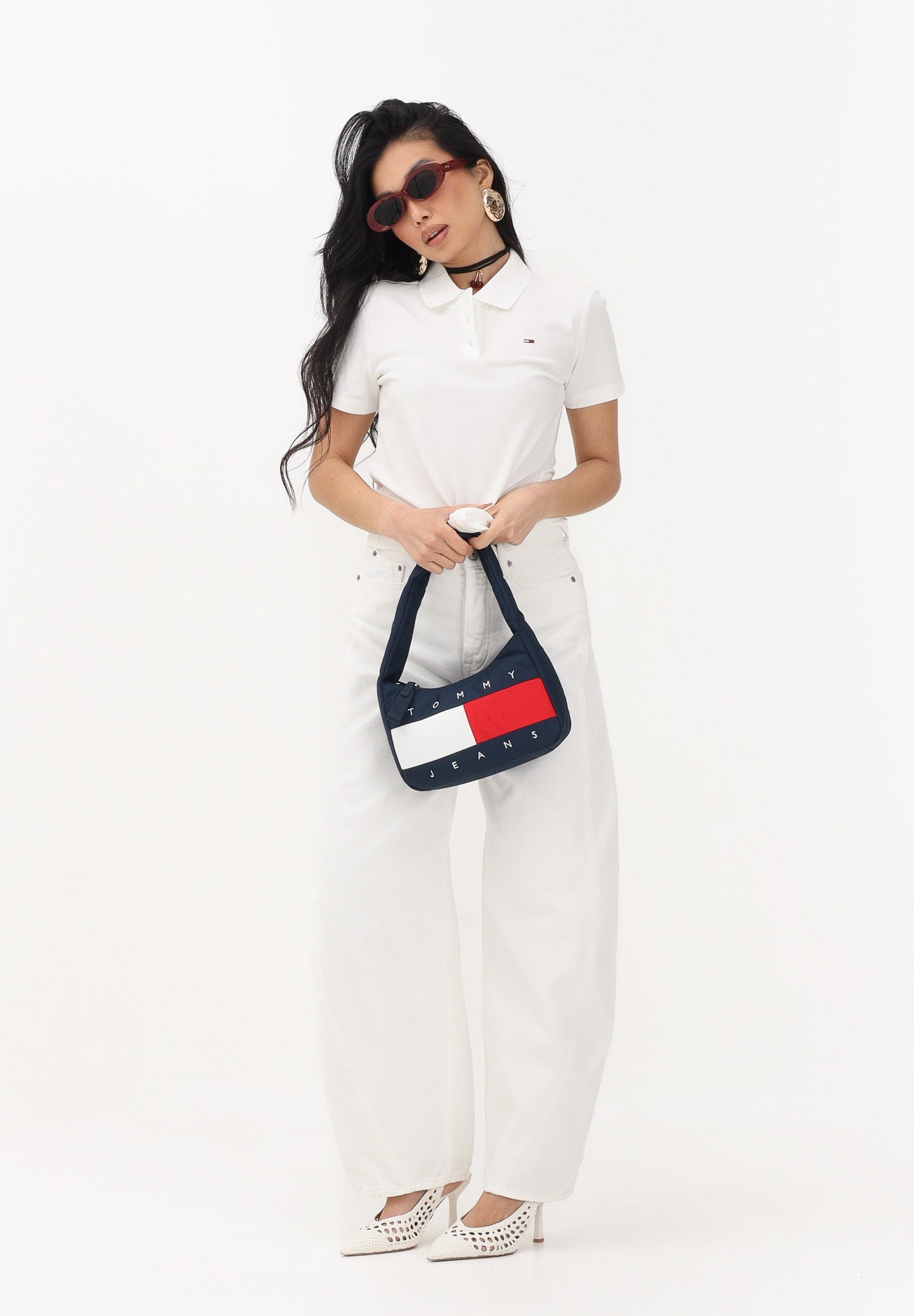 TOMMY JEANS Polo a manica corta bianca da donna con logo DW0DW20160 YBL TOMMY JEANS 