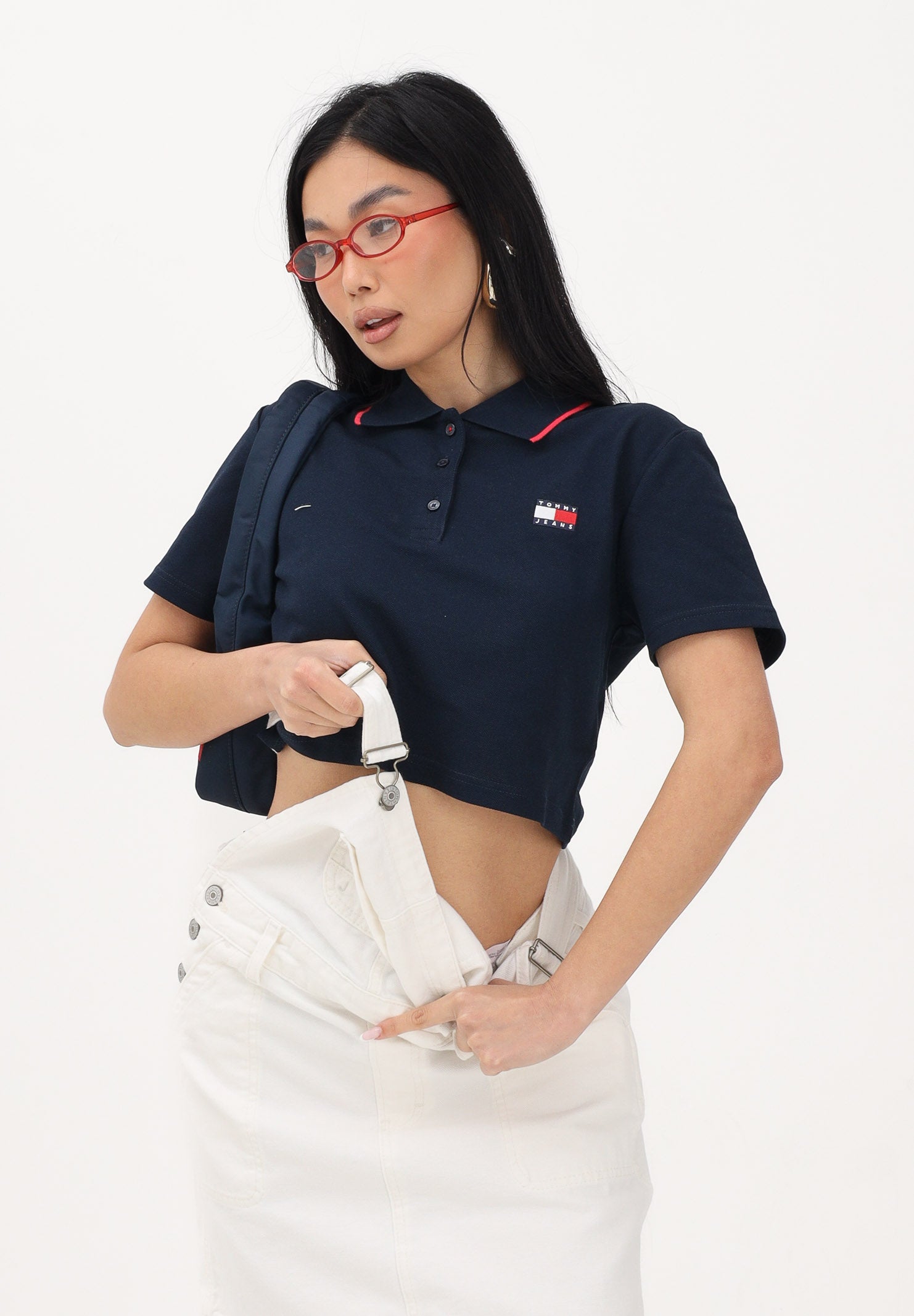 TOMMY JEANS Polo a manica corta blu da donna dal taglio cropped DW0DW21363 0GZ TOMMY JEANS 