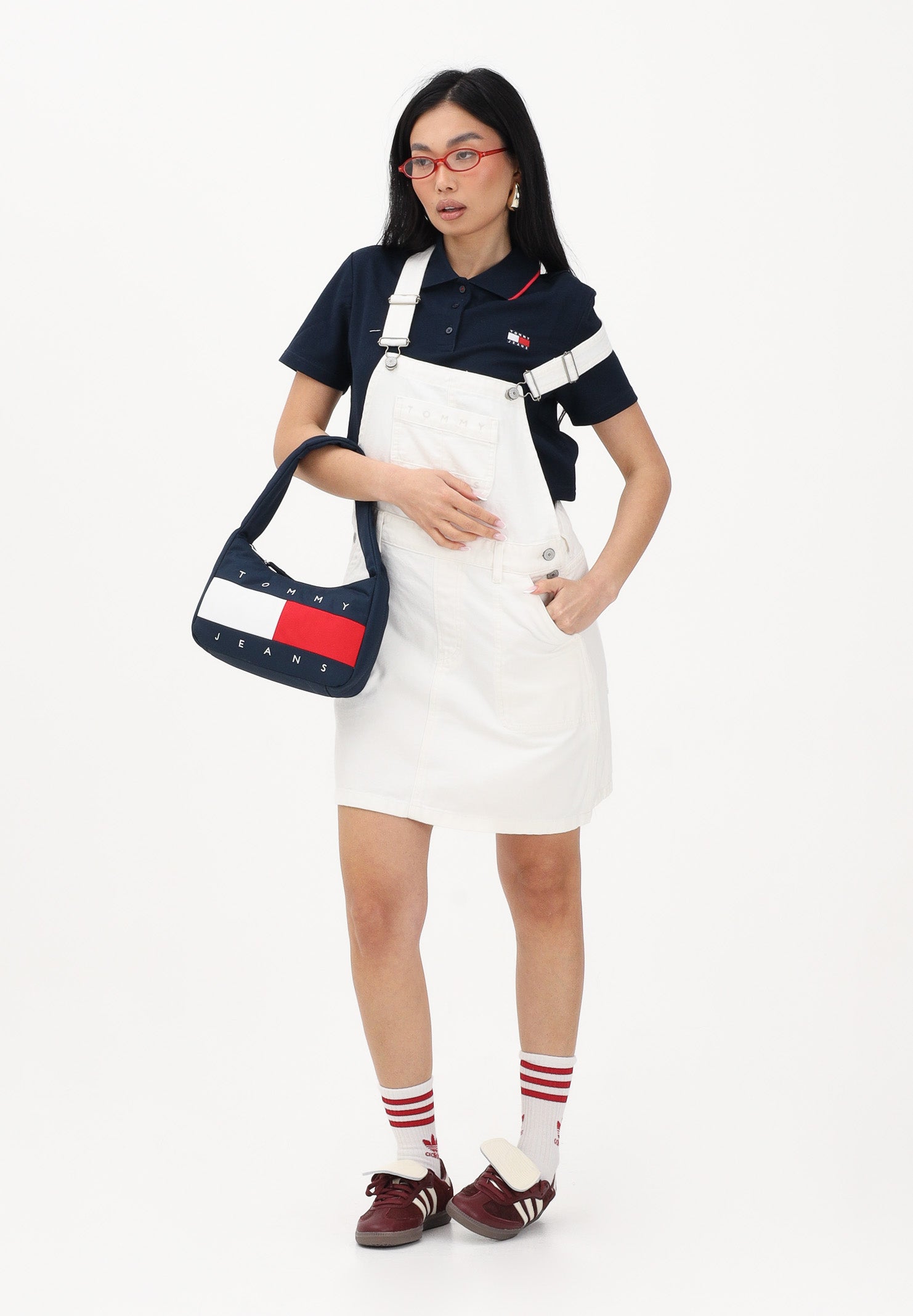 TOMMY JEANS Polo a manica corta blu da donna dal taglio cropped DW0DW21363 0GZ TOMMY JEANS 