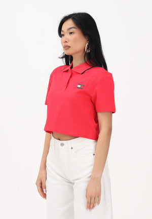 TOMMY JEANS Polo a manica corta rosso fragola da donna dal taglio cropped DW0DW21363 XK3 TOMMY JEANS 