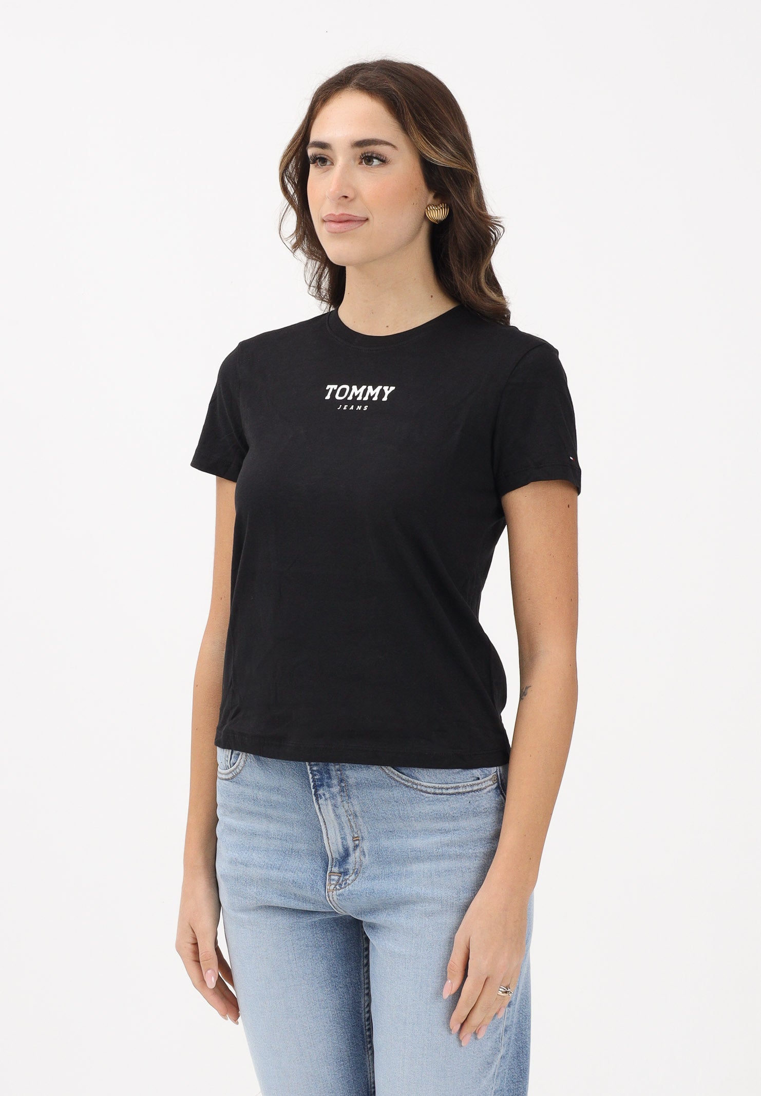 TOMMY JEANS T-shirt a manica corta nera da donna con logo DW0DW21842 BDS TOMMY JEANS 