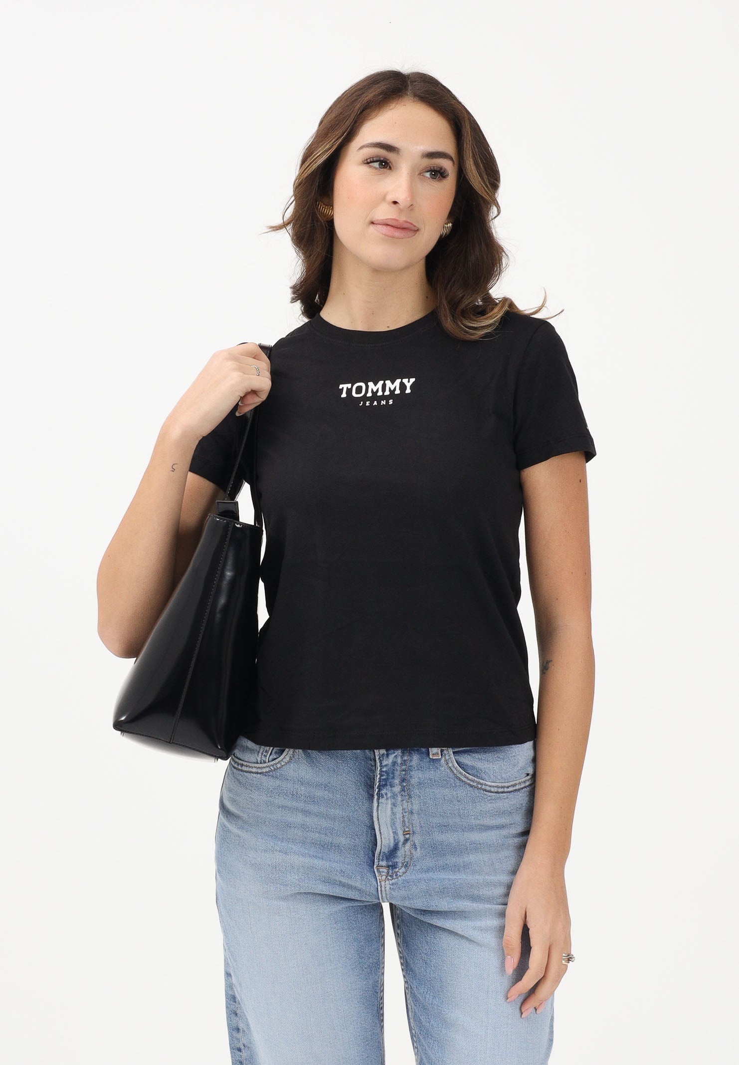 TOMMY JEANS T-shirt a manica corta nera da donna con logo DW0DW21842 BDS TOMMY JEANS 