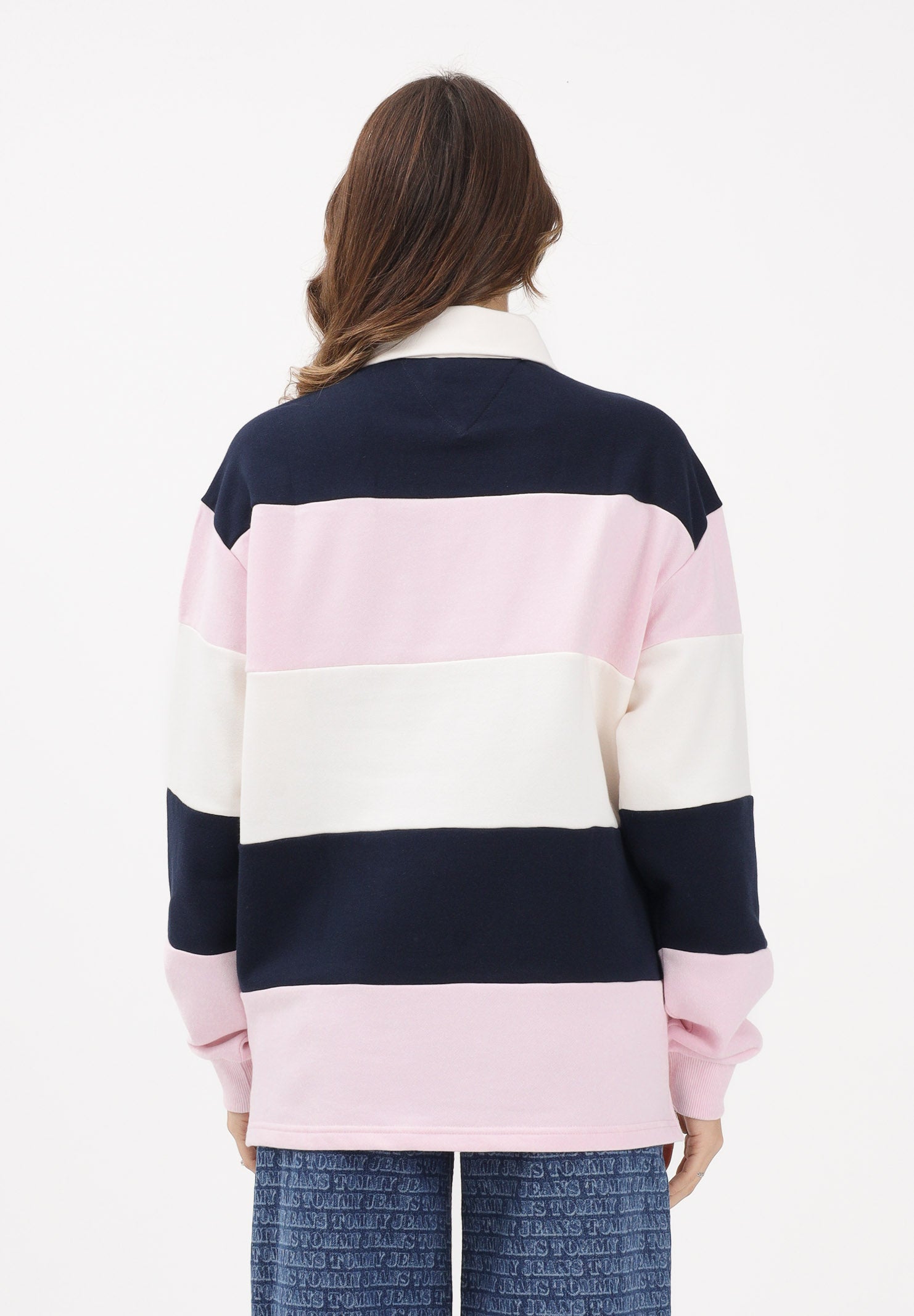 TOMMY JEANS Felpa stile polo da donna con motivo a righe blu, rosa e panna DW0DW21927 TOG TOMMY JEANS 
