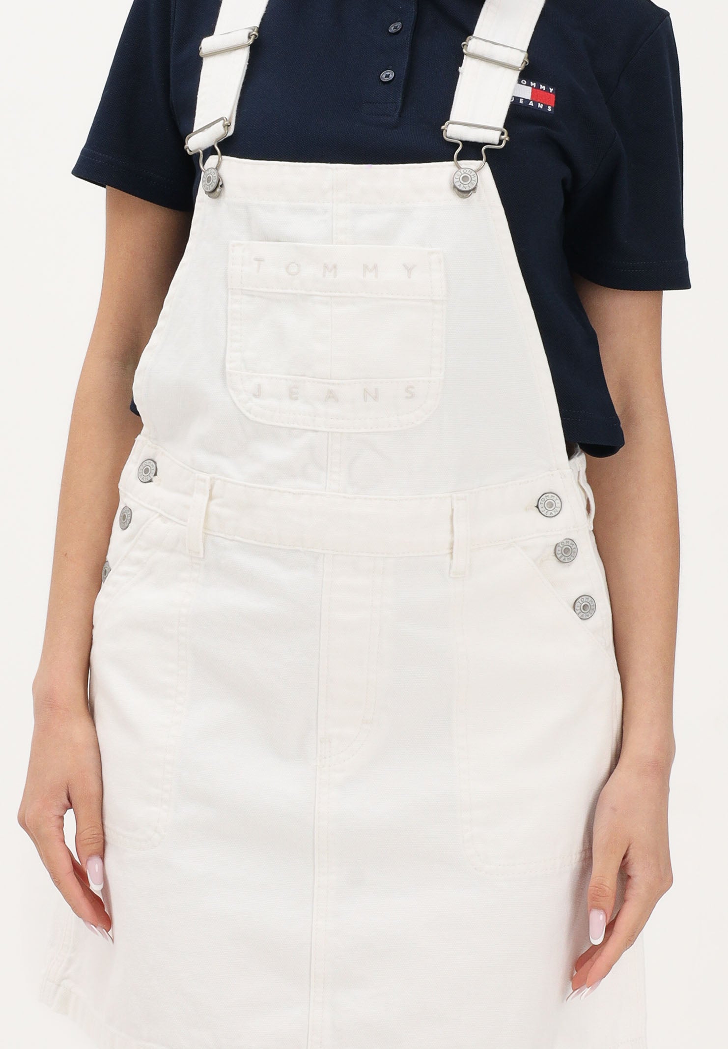TOMMY JEANS Abito corto bianco da donna modello salopette DW0DW22002 1D0 TOMMY JEANS 