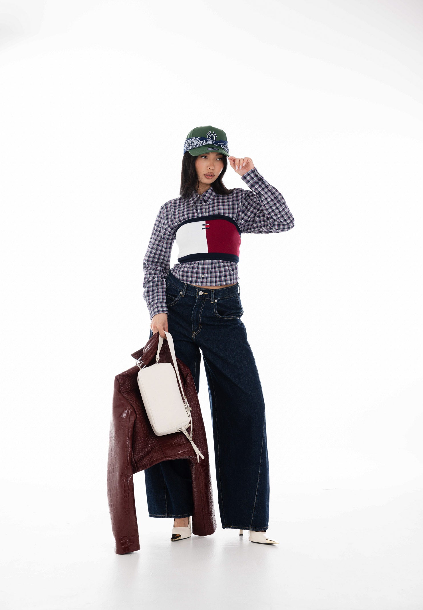 TOMMY JEANS Camicia a manica lunga blu da donna con motivo a quadri DW0DW22064 0MT TOMMY JEANS 