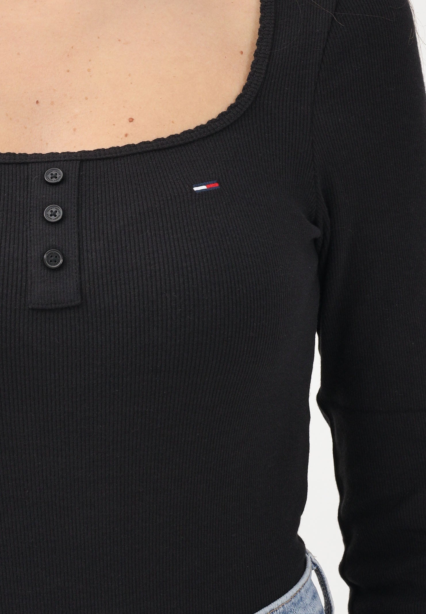 TOMMY JEANS Body a manica lunga nero da donna con logo DW0DW22533 BDS TOMMY JEANS 