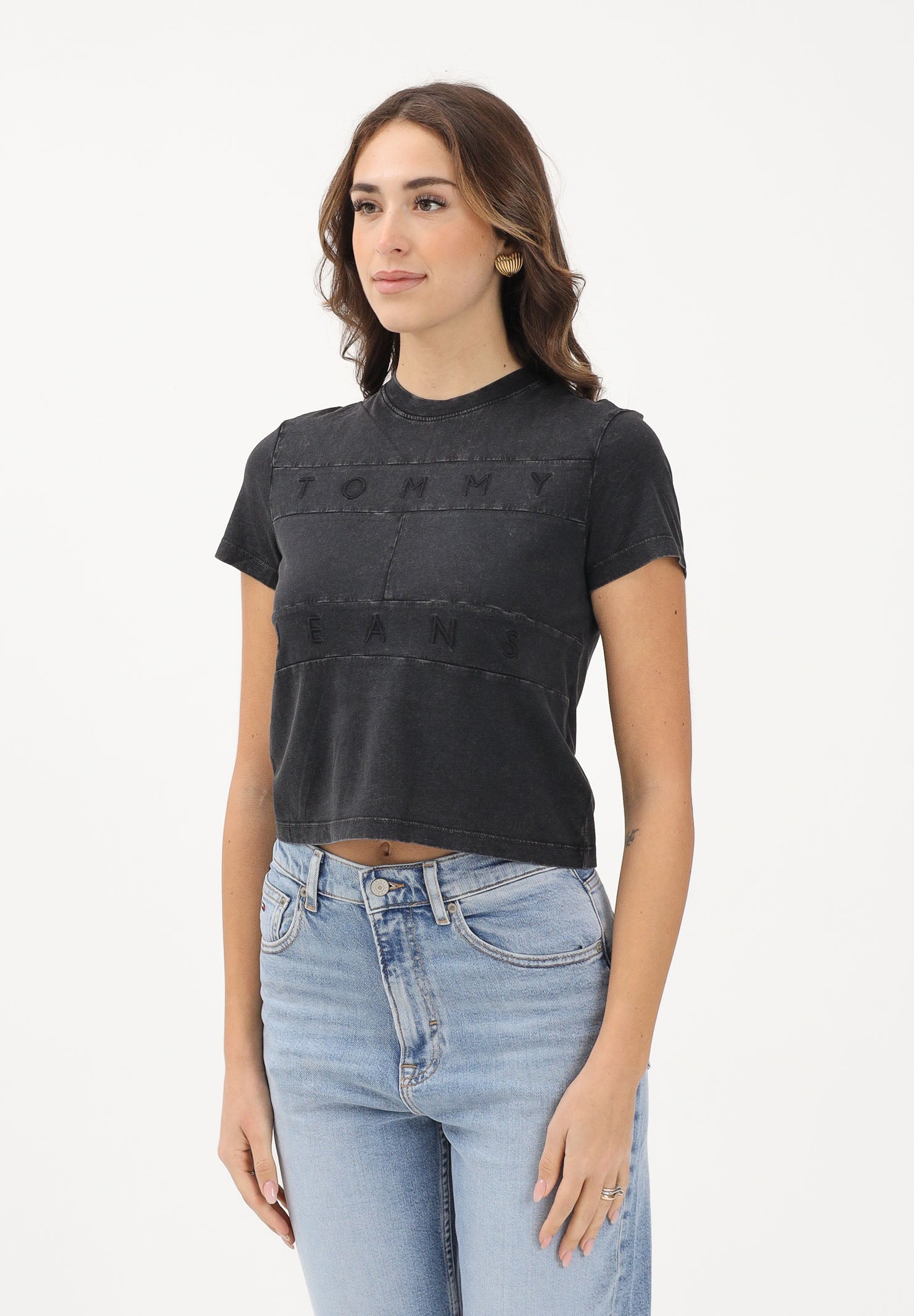 TOMMY JEANS T-shirt a manica corta nera da donna con logo DW0DW22539 BDS TOMMY JEANS 