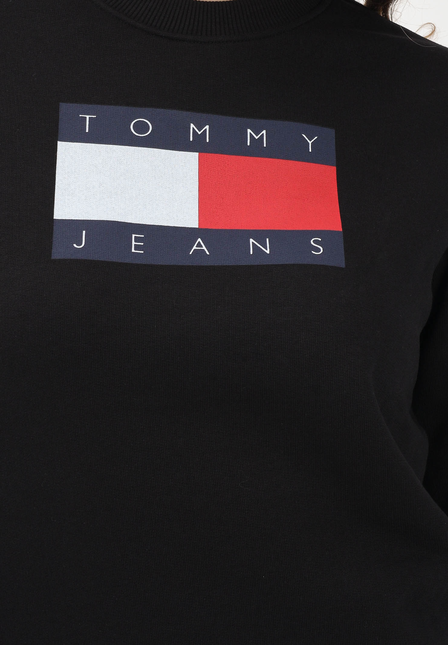 TOMMY JEANS Felpa girocollo nera da donna con stampa logo DW0DW22564 BDS TOMMY JEANS 