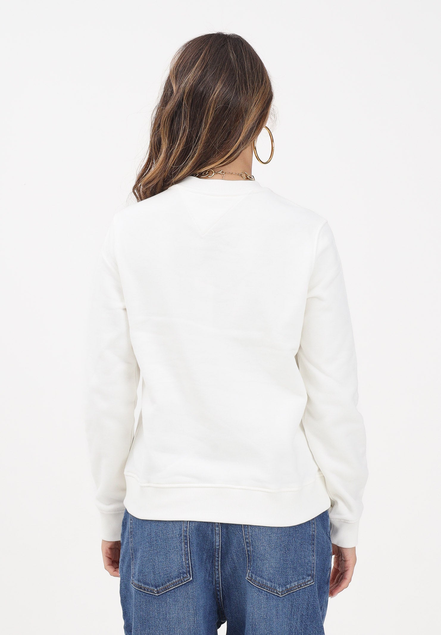 TOMMY JEANS Felpa girocollo bianca da donna con stampa logo DW0DW22564 YBL TOMMY JEANS 