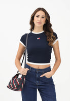 TOMMY JEANS T-shirt a manica corta blu da donna con logo e finiture a contrasto DW0DW22575 C1G TOMMY JEANS 