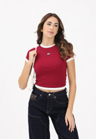 TOMMY JEANS T-shirt a manica corta bordeaux da donna con logo e finiture a contrasto DW0DW22575 VLC TOMMY JEANS 