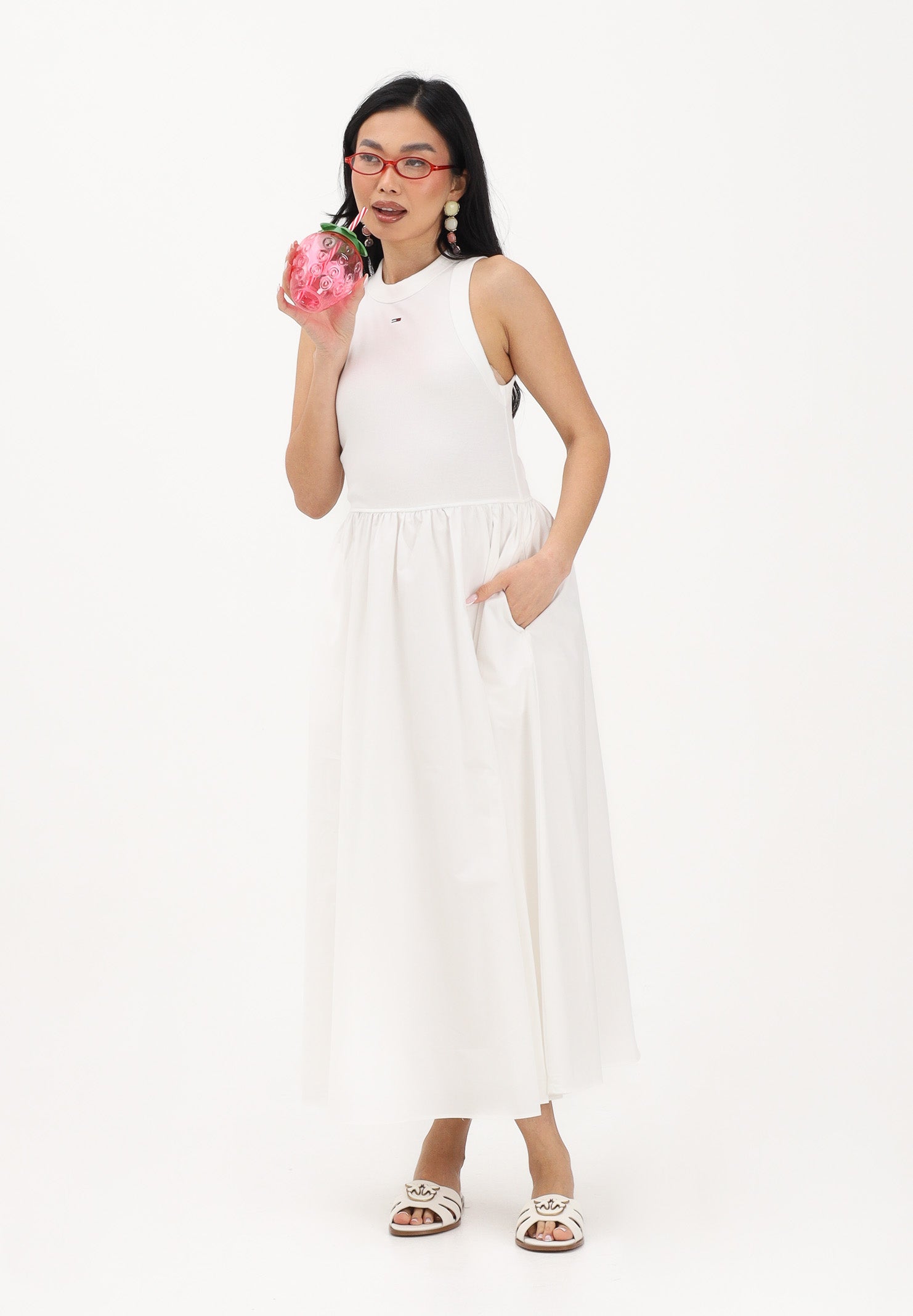 TOMMY JEANS Abito midi bianco da donna DW0DW22593 YBL TOMMY JEANS 