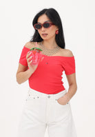 TOMMY JEANS T-shirt a manica corta rosso fragola da donna con scollo a barca DW0DW22265 XK3 TOMMY JEANS 