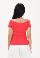 TOMMY JEANS T-shirt a manica corta rosso fragola da donna con scollo a barca DW0DW22265 XK3 TOMMY JEANS 