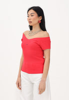 TOMMY JEANS T-shirt a manica corta rosso fragola da donna con scollo a barca DW0DW22265 XK3 TOMMY JEANS 