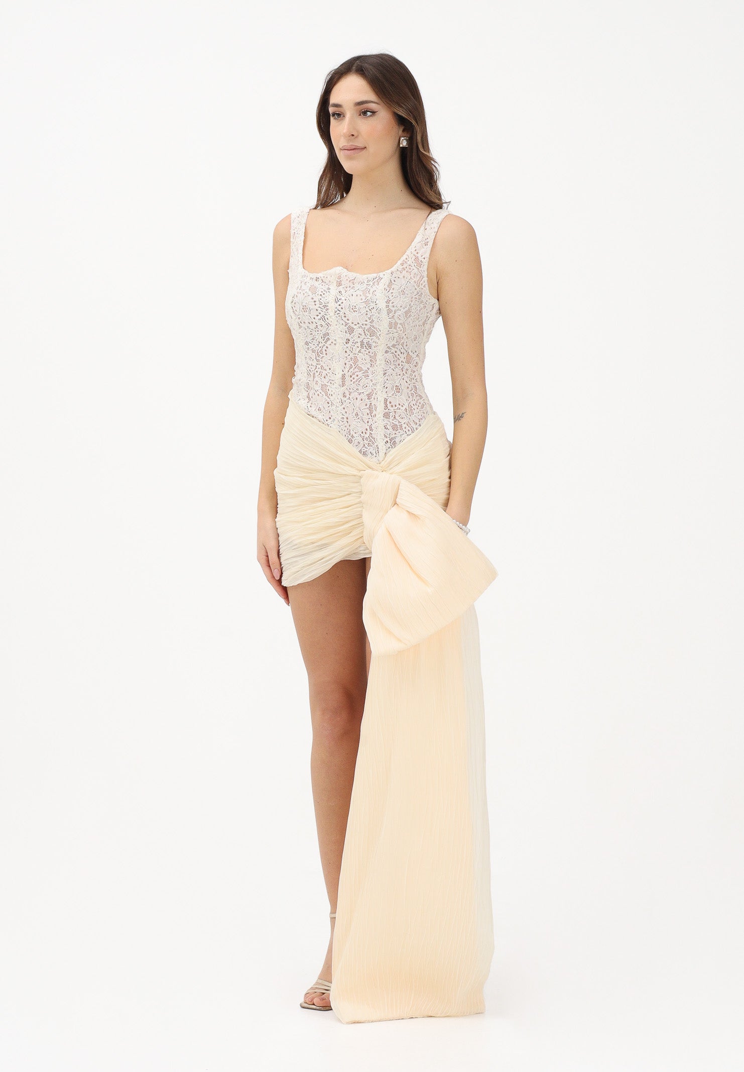 TPN Abito corto burro da donna con corpetto floreale e gonna drappeggiata ALTON112S6 H1 TPN 