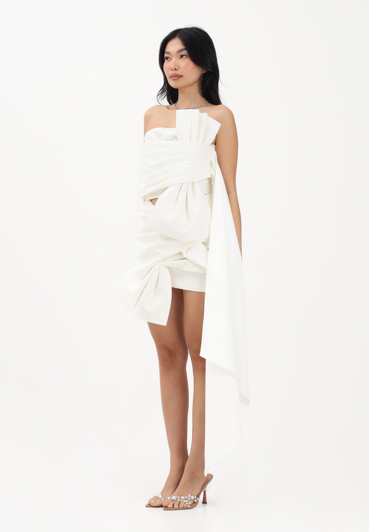 TPN Top bianco da donna con fiocco scultoreo AYR122S6 D7 TPN 