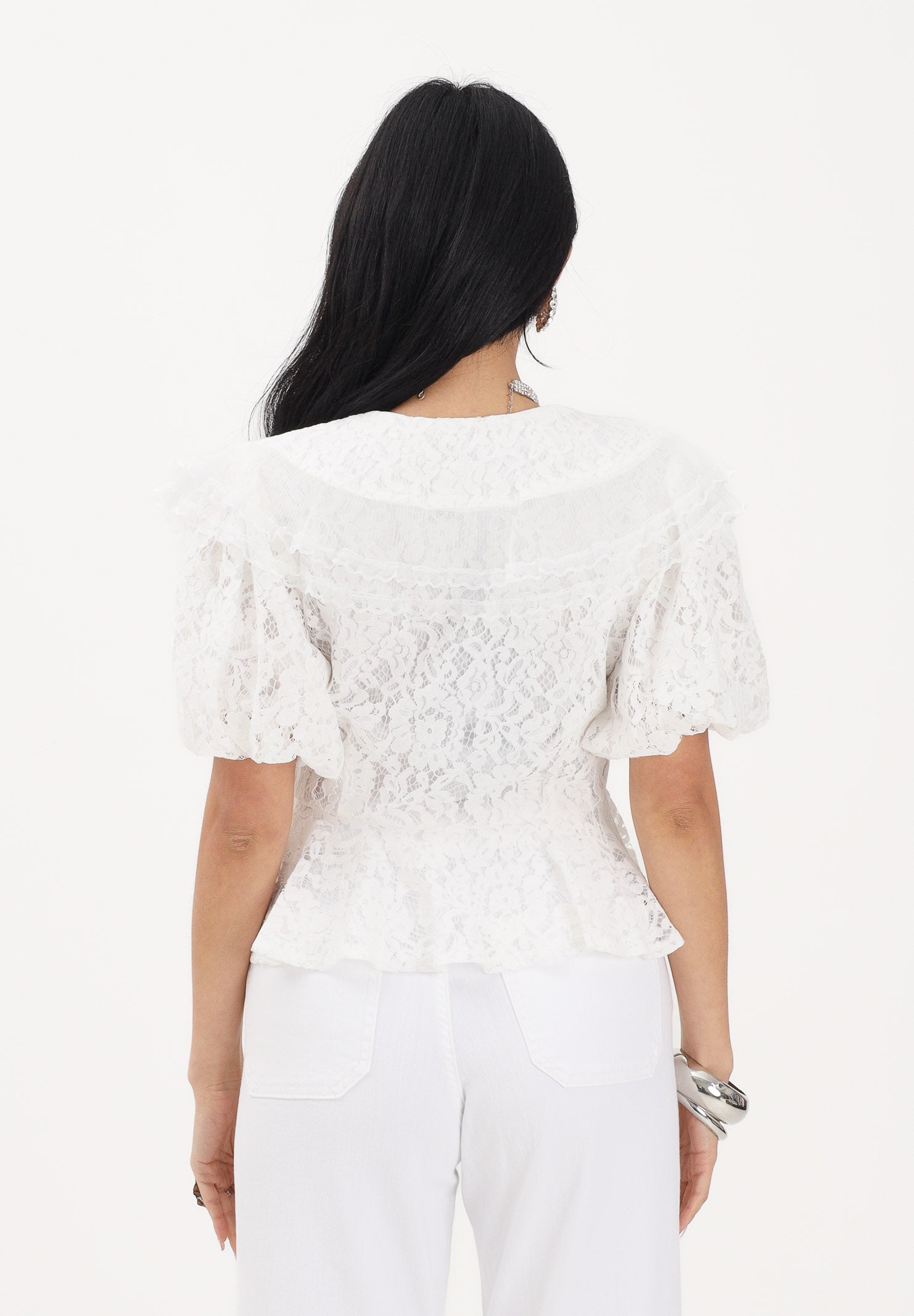 TPN Camicia a manica corta in pizzo bianco da donna FRODYCE232S6 D7 TPN 