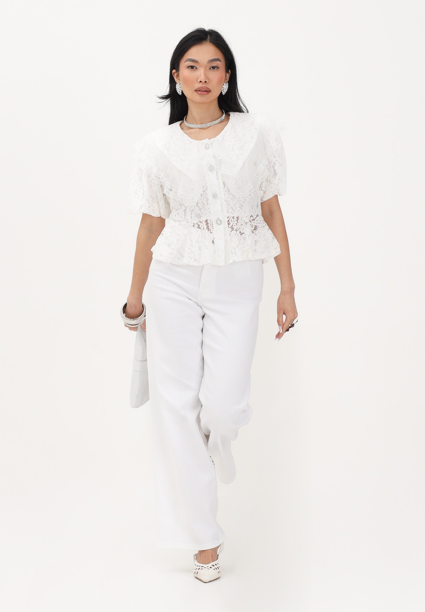 TPN Camicia a manica corta in pizzo bianco da donna FRODYCE232S6 D7 TPN 