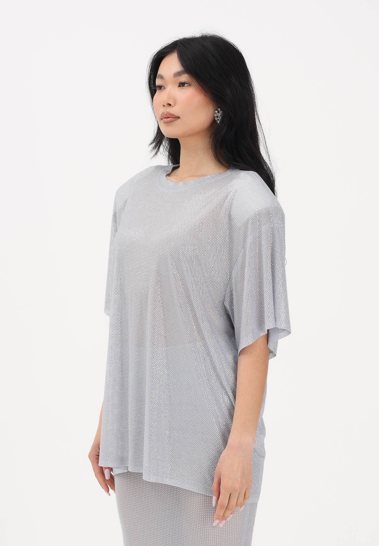 TWENTY FOURHAITCH T-shirt a manica corta Mendes argento da donna con strass A0071ARG62P AR TWENTY FOURHAITCH 