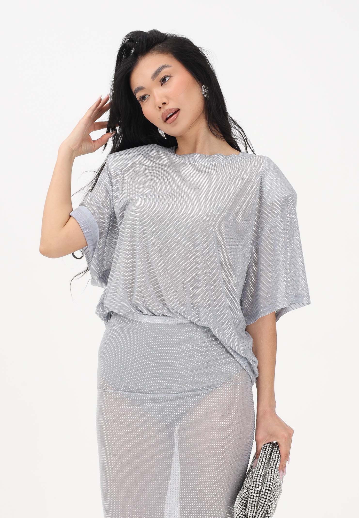 TWENTY FOURHAITCH T-shirt a manica corta Mendes argento da donna con strass A0071ARG62P AR TWENTY FOURHAITCH 