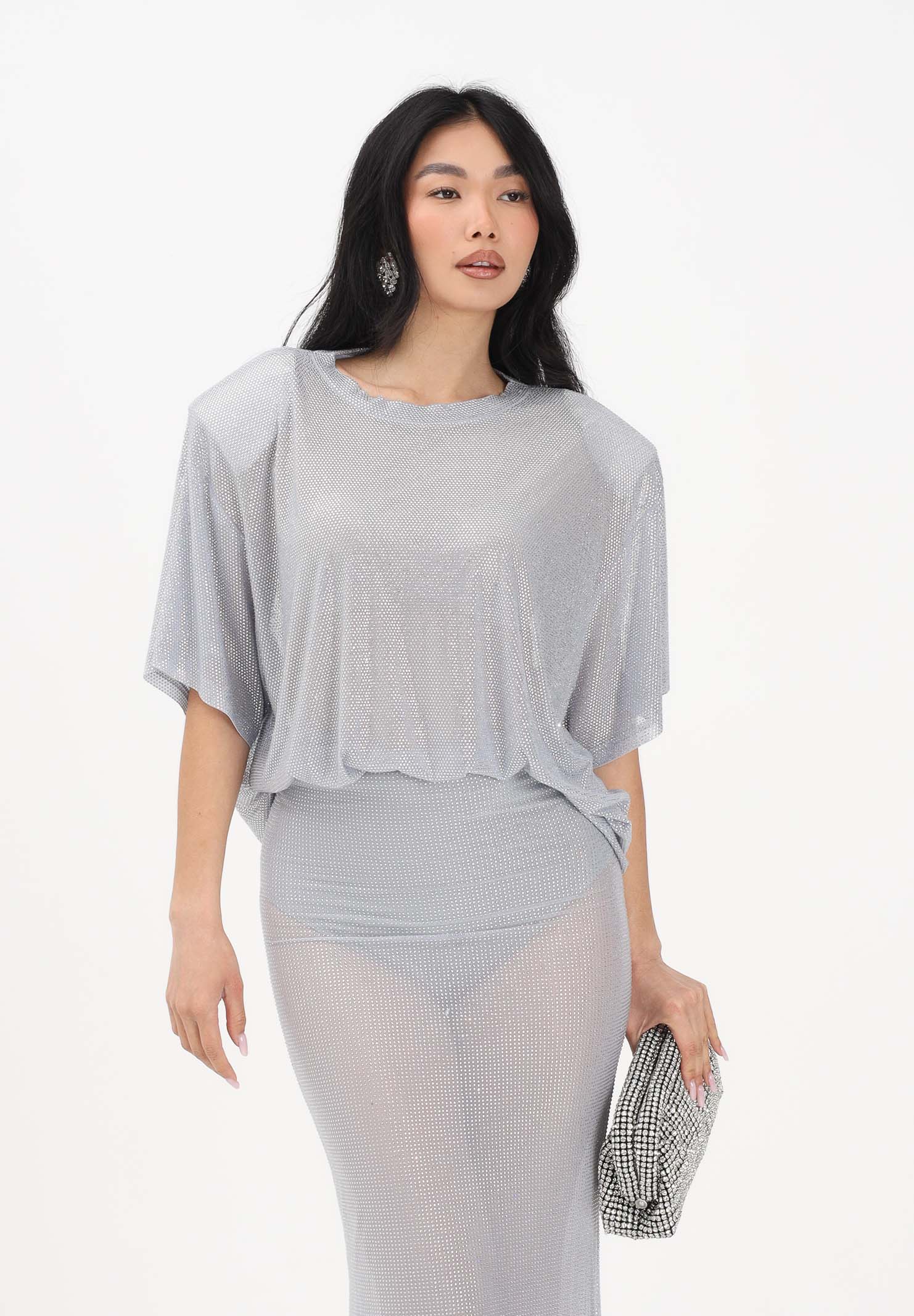 TWENTY FOURHAITCH T-shirt a manica corta Mendes argento da donna con strass A0071ARG62P AR TWENTY FOURHAITCH 