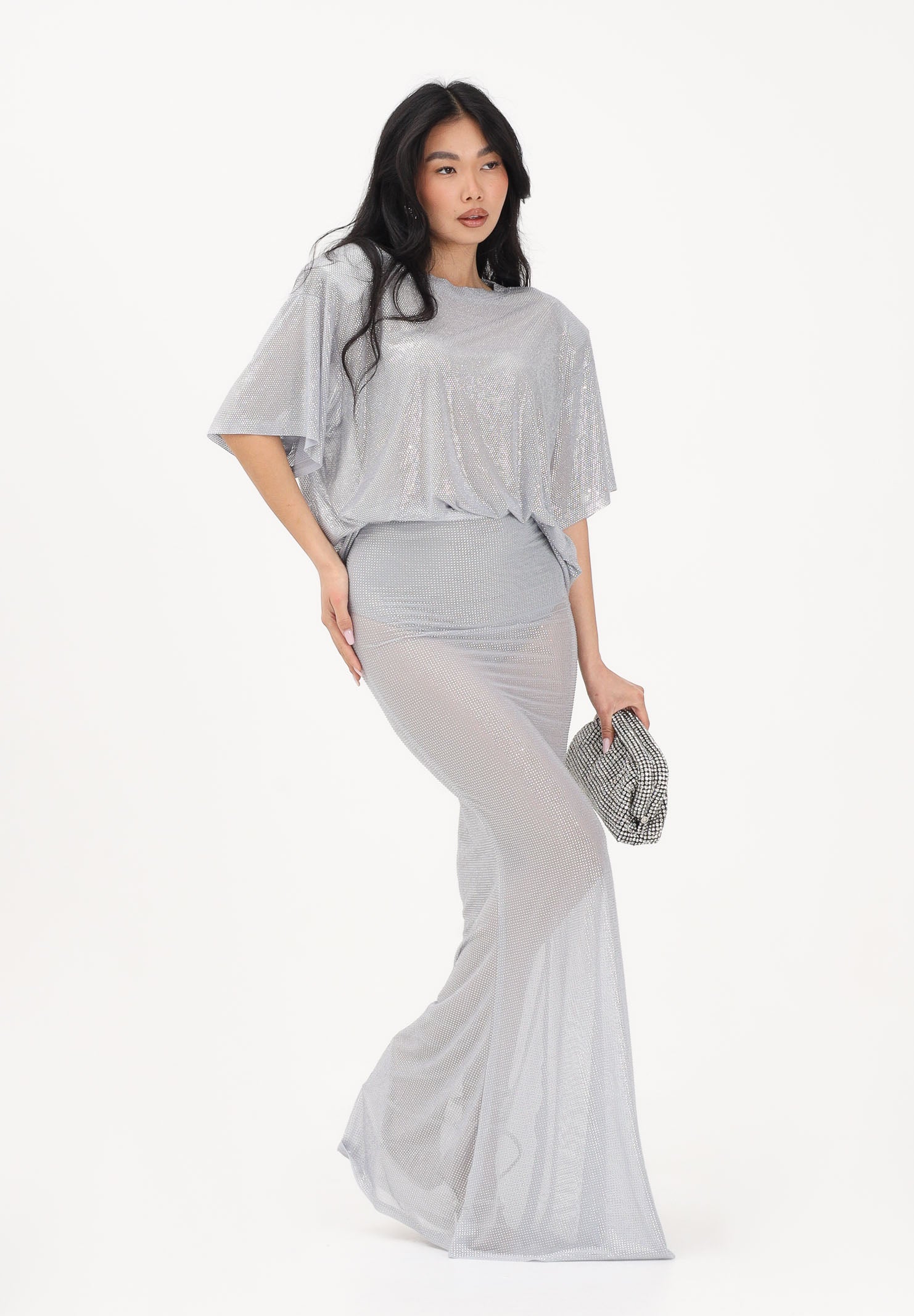 TWENTY FOURHAITCH Gonna lunga grigia da donna con micro strass A0089ARG62P AR TWENTY FOURHAITCH 