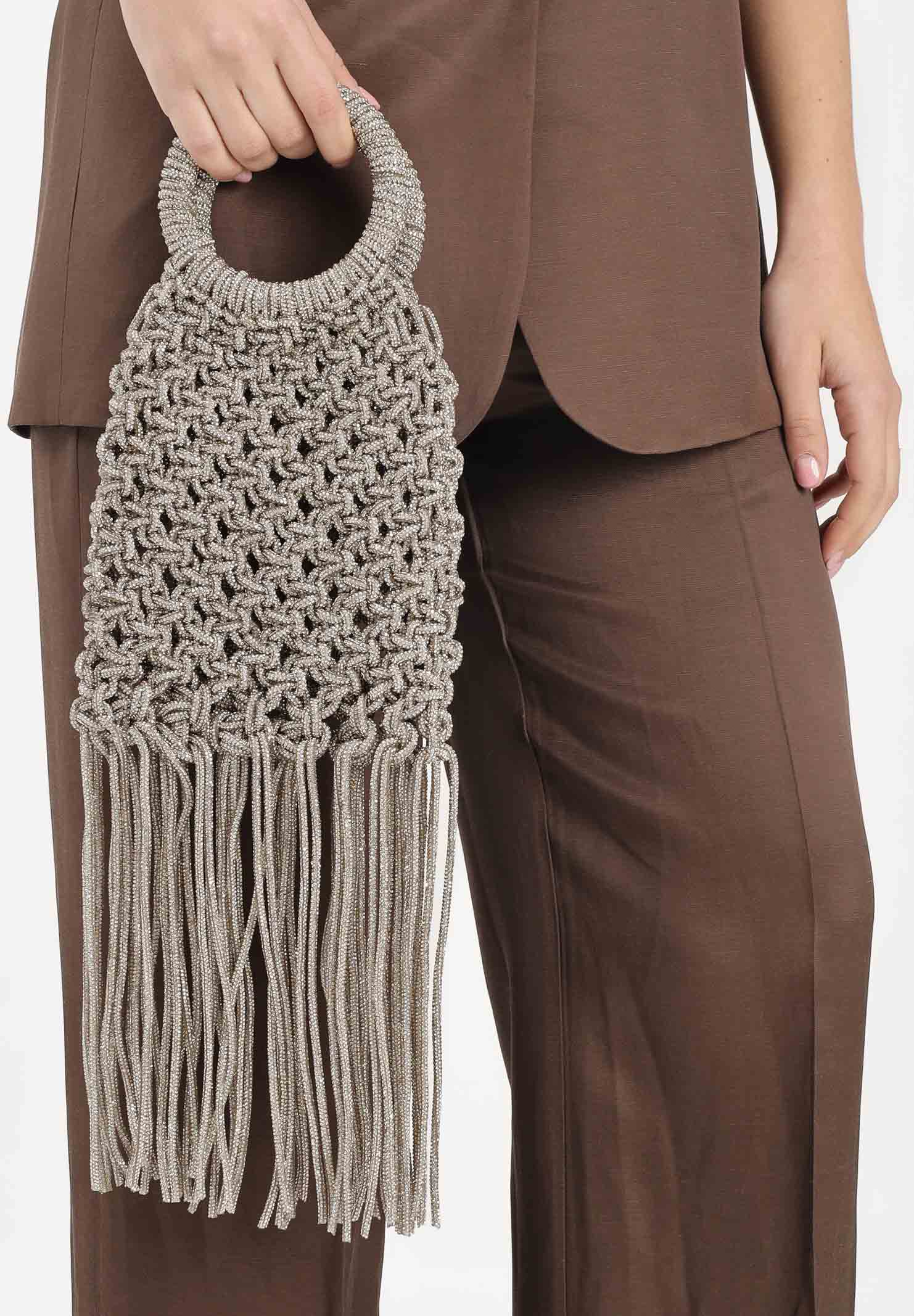 TWENTY FOURHAITCH Borsa a mano oro da donna realizzata con una lavorazione intrecciata in micro strass BAG0004562P OR TWENTY FOURHAITCH 