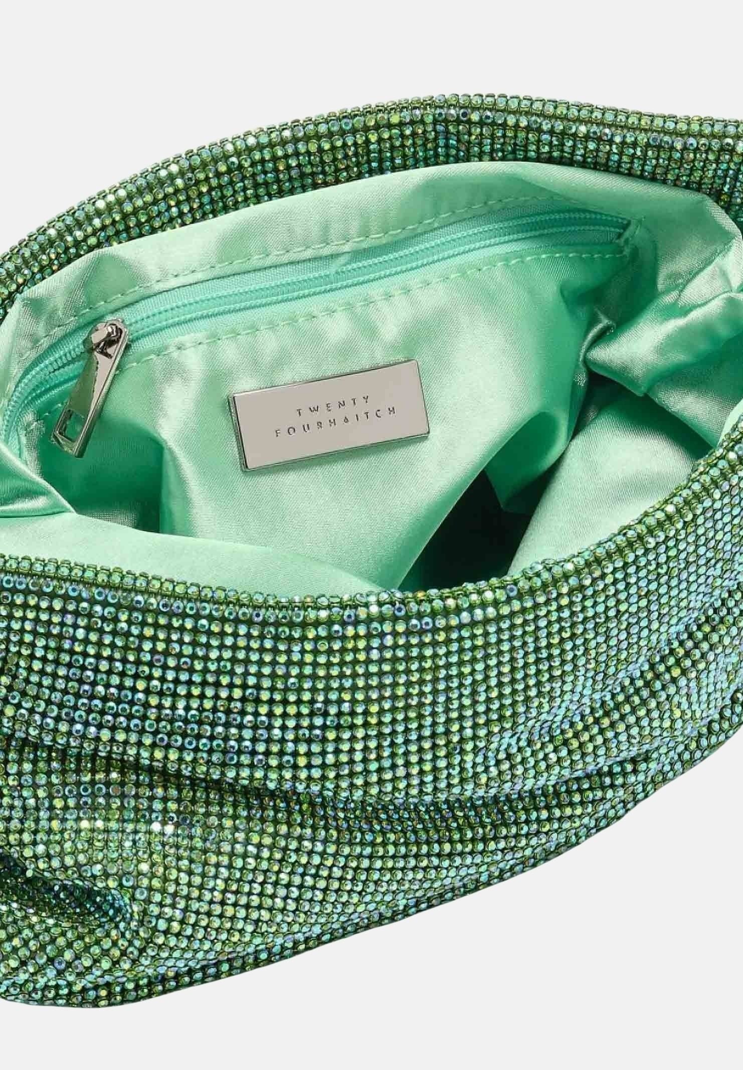 TWENTY FOURHAITCH Pochette verde da donna interamente rivestita da micro strass BAG0005362P VER TWENTY FOURHAITCH 