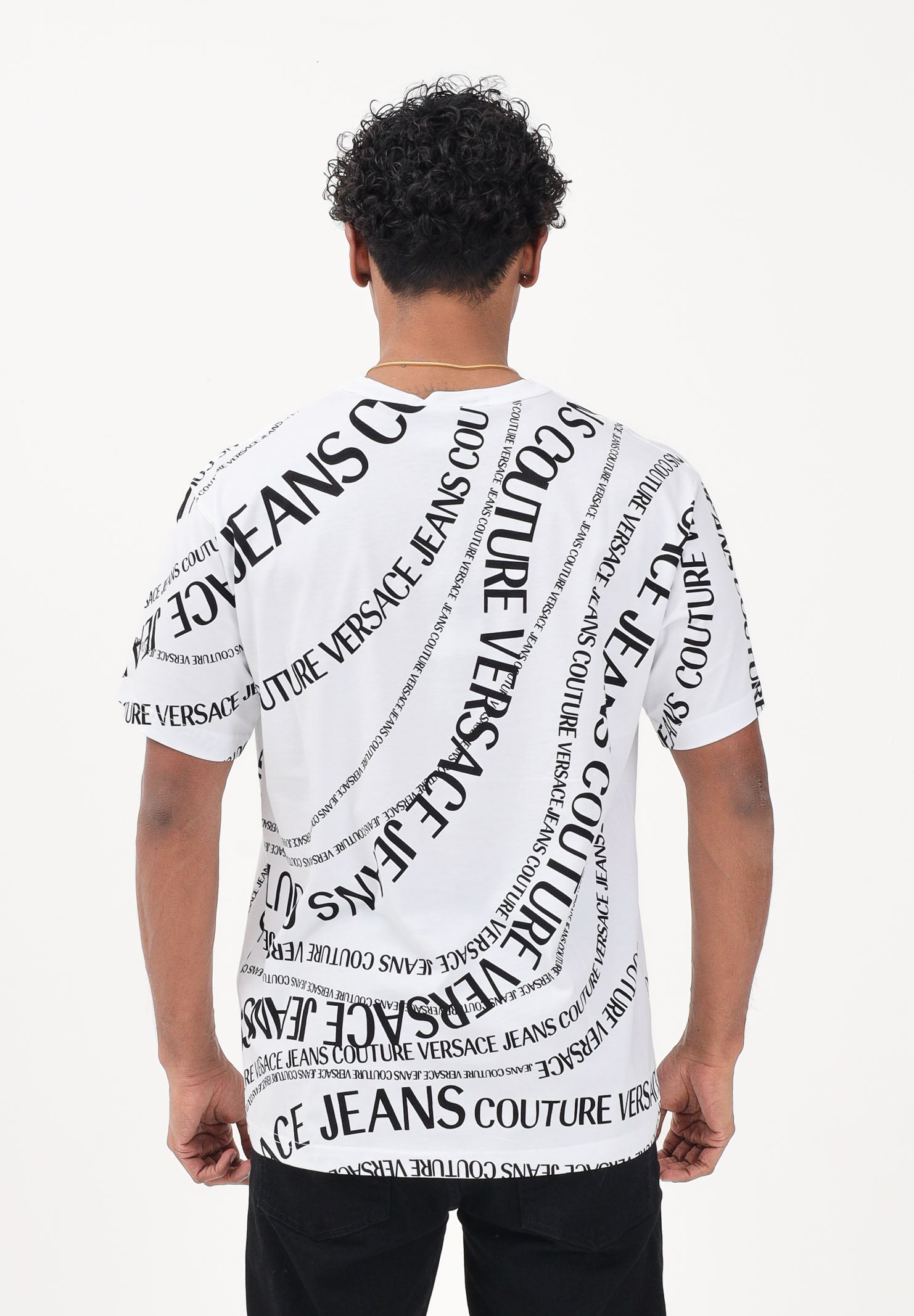VERSACE JEANS COUTURE T-shirt a manica corta bianca da uomo con stampa Logomania 80GAH6R0JS555 L02 VERSACE JEANS COUTURE 