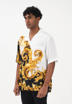 VERSACE JEANS COUTURE Camicia a manica corta bianca da uomo con stampa "Wave Couture" 80GAL2BBNS786 GL2 VERSACE JEANS COUTURE 