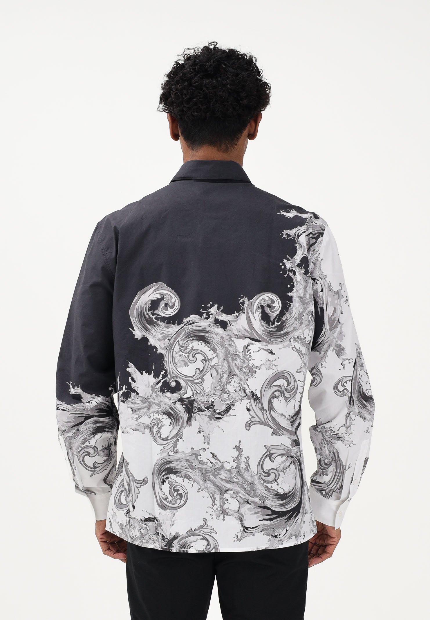 VERSACE JEANS COUTURE Camicia a manica lunga nera da uomo con stampa "Wave Couture" 80GAL2RBNS784 V22 VERSACE JEANS COUTURE 