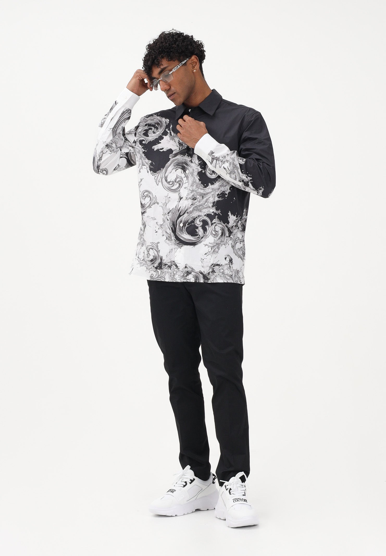 VERSACE JEANS COUTURE Camicia a manica lunga nera da uomo con stampa "Wave Couture" 80GAL2RBNS784 V22 VERSACE JEANS COUTURE 