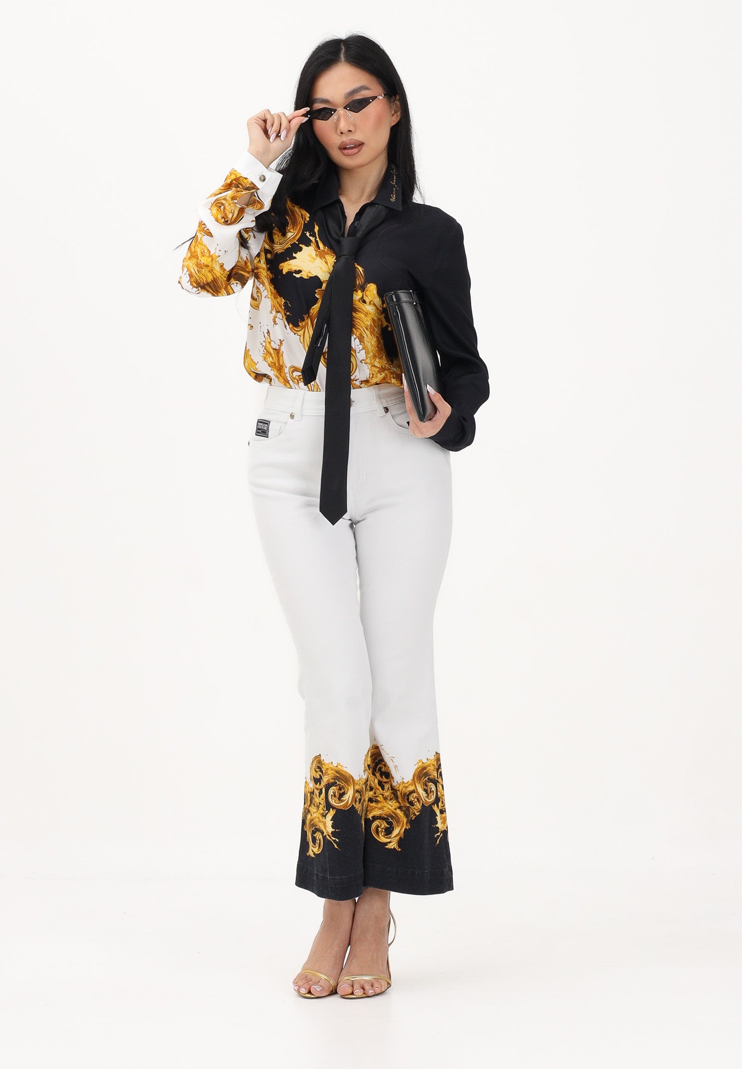 VERSACE JEANS COUTURE Jeans bianco da donna con stampa 80HAB58PES161L54 GL2 VERSACE JEANS COUTURE 
