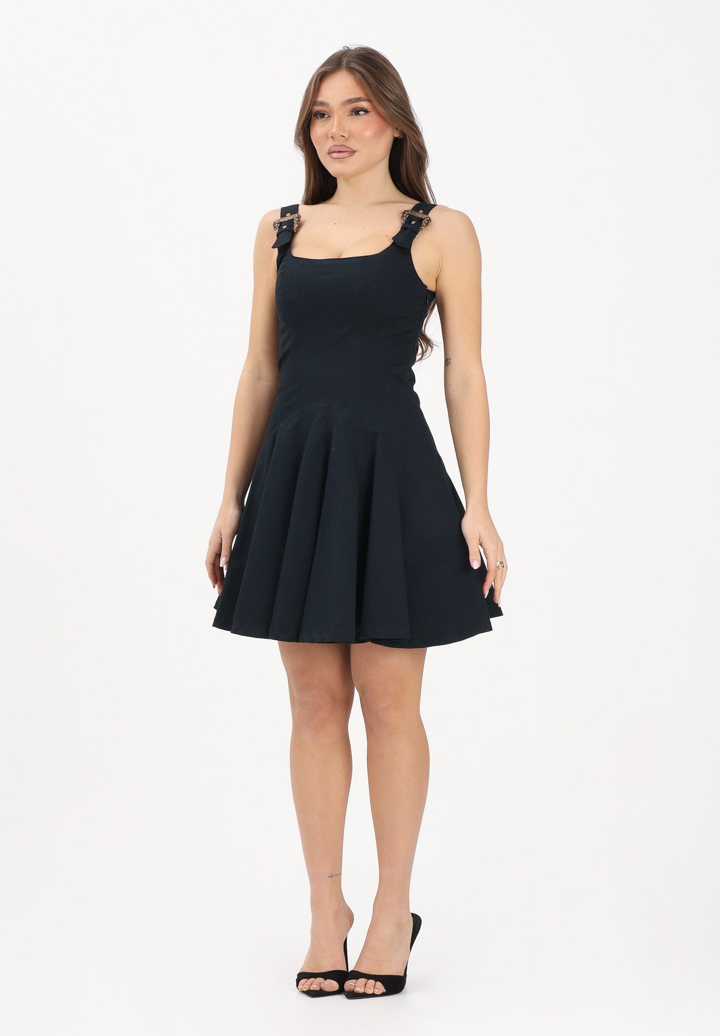 VERSACE JEANS COUTURE Abito corto nero da donna con fibbie Baroque 80HAO909N0715 899 VERSACE JEANS COUTURE 