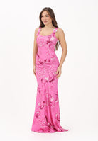 VERSACE JEANS COUTURE Abito lungo fucsia da donna con stampa Wave Couture 80HAO970JS550 499 VERSACE JEANS COUTURE 