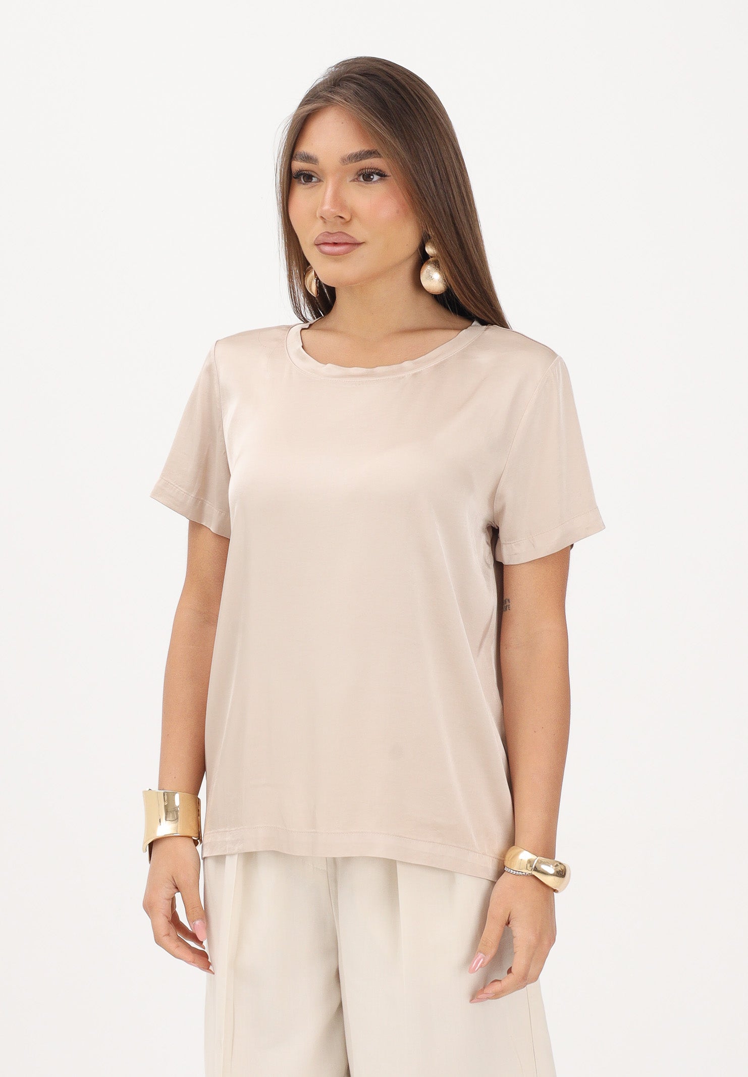 VICOLO t-shirt in satin elasticizzato beige donna. AB0083 BE VICOLO 