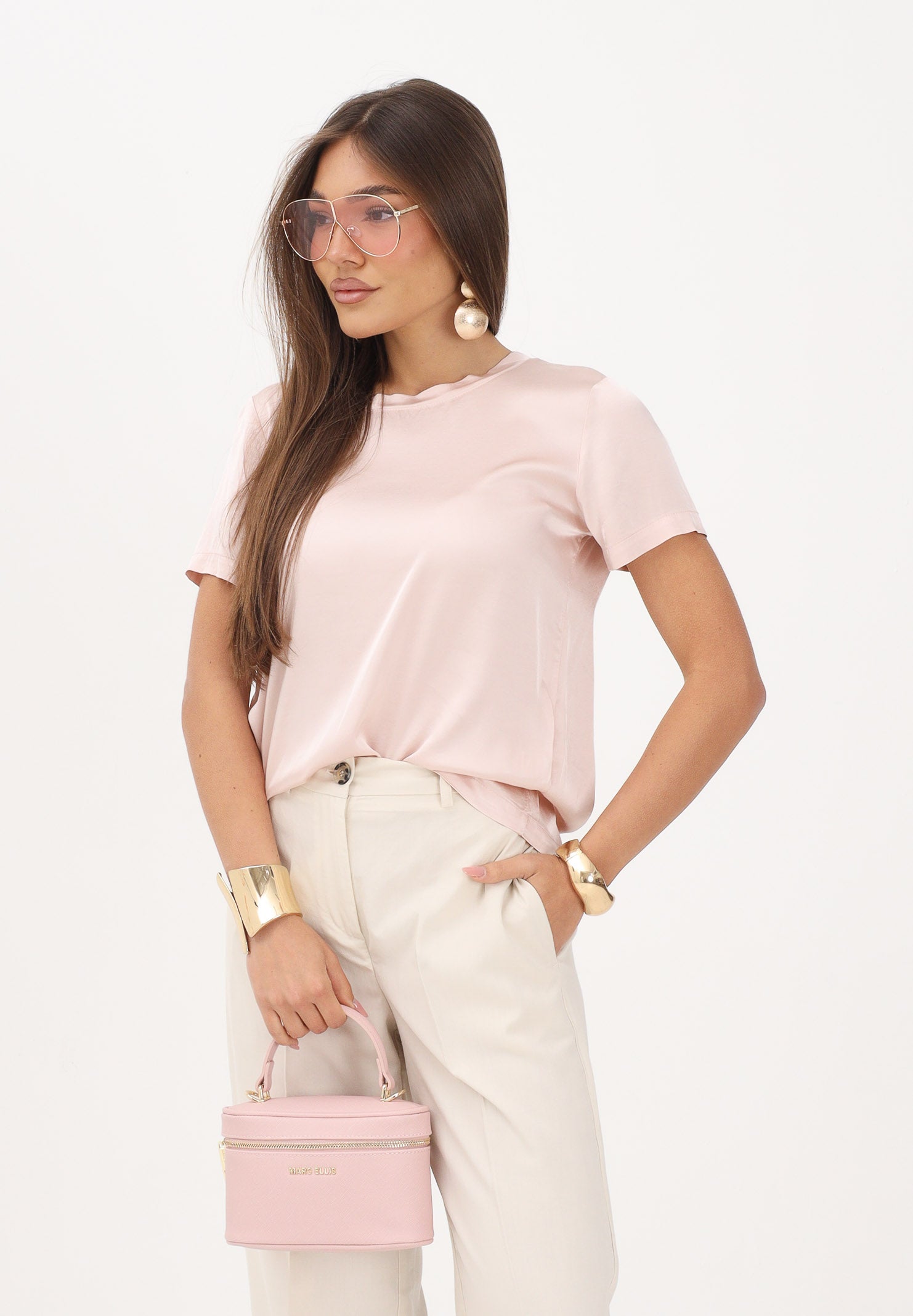 VICOLO t-shirt in satin elasticizzato rosa donna. AB0083 RO VICOLO 