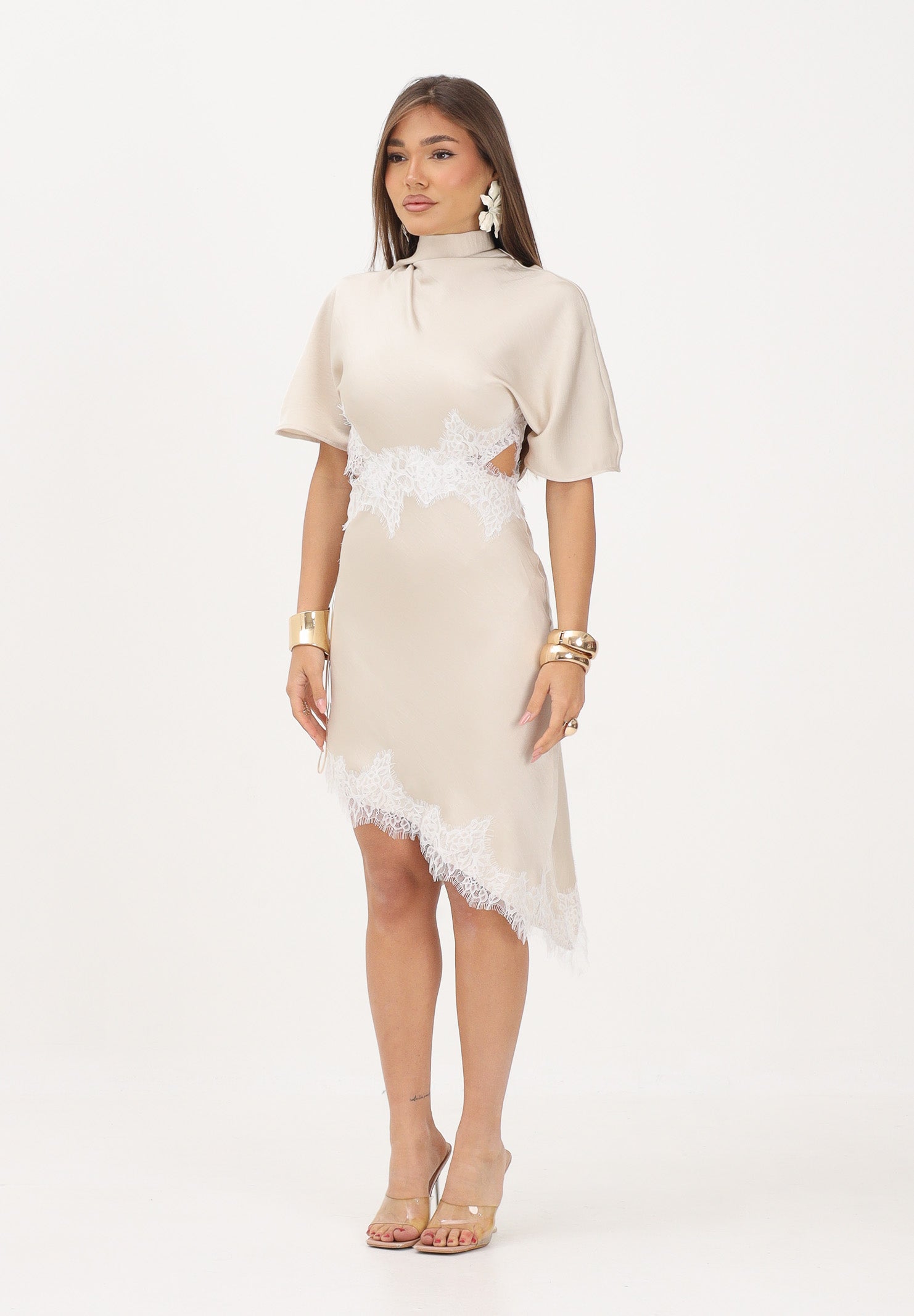 VICOLO abito corto Abito pizzo cut out beige donna AB1665 BE VICOLO 