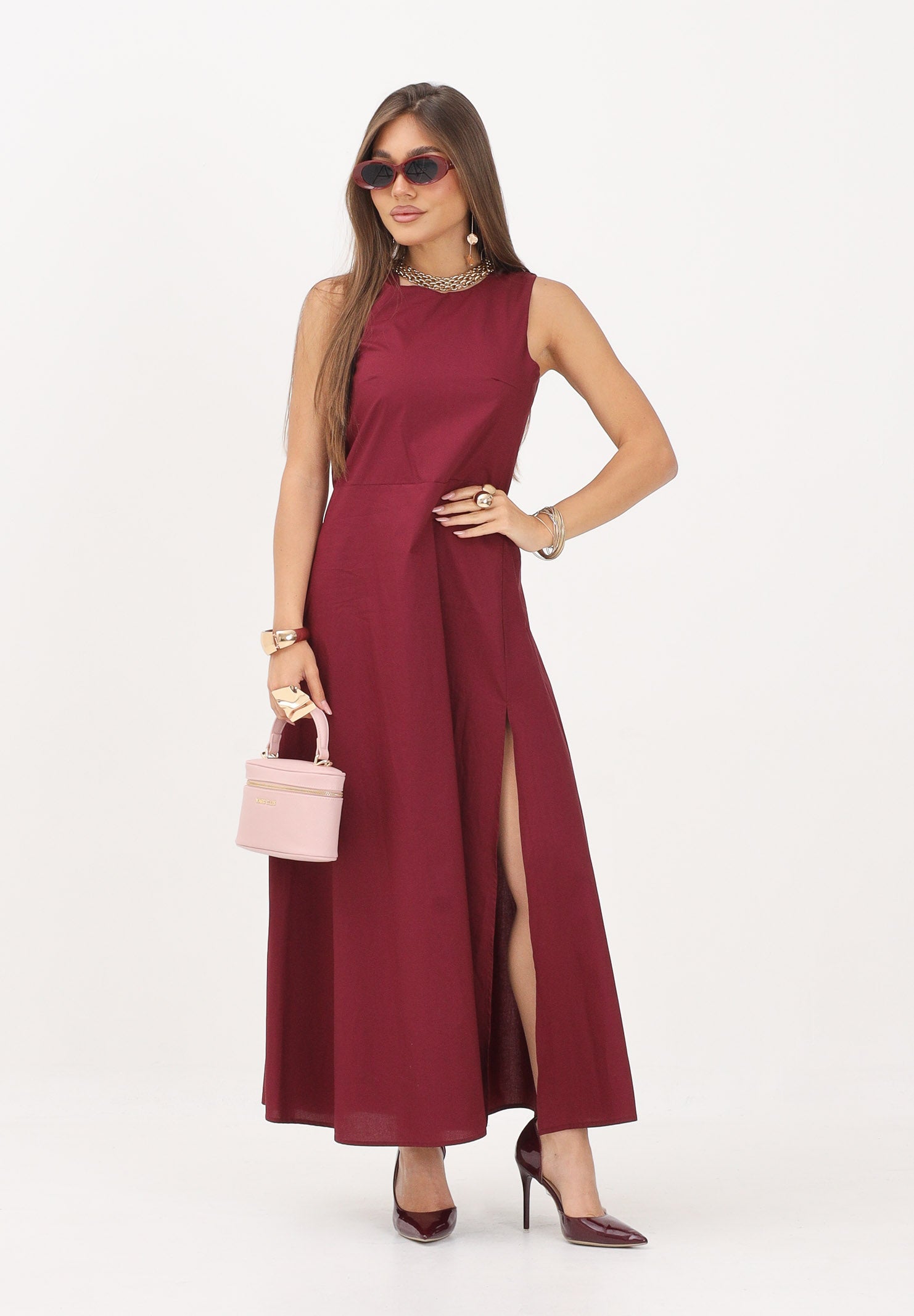 VICOLO abito lungo elegante bordeaux donna. AB1814 BO VICOLO 