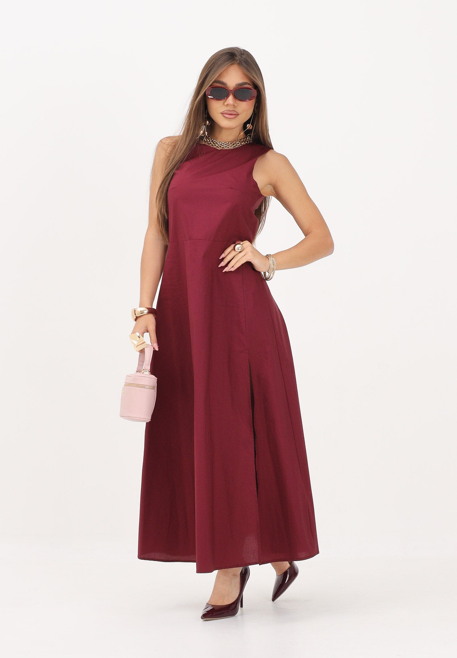 VICOLO abito lungo elegante bordeaux donna. AB1814 BO VICOLO 