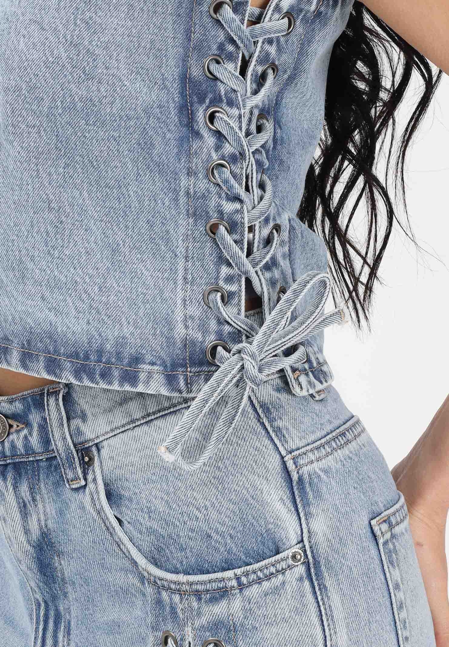 VICOLO Top in denim chiaro da donna con lacci laterali DAB5013 DECH VICOLO 