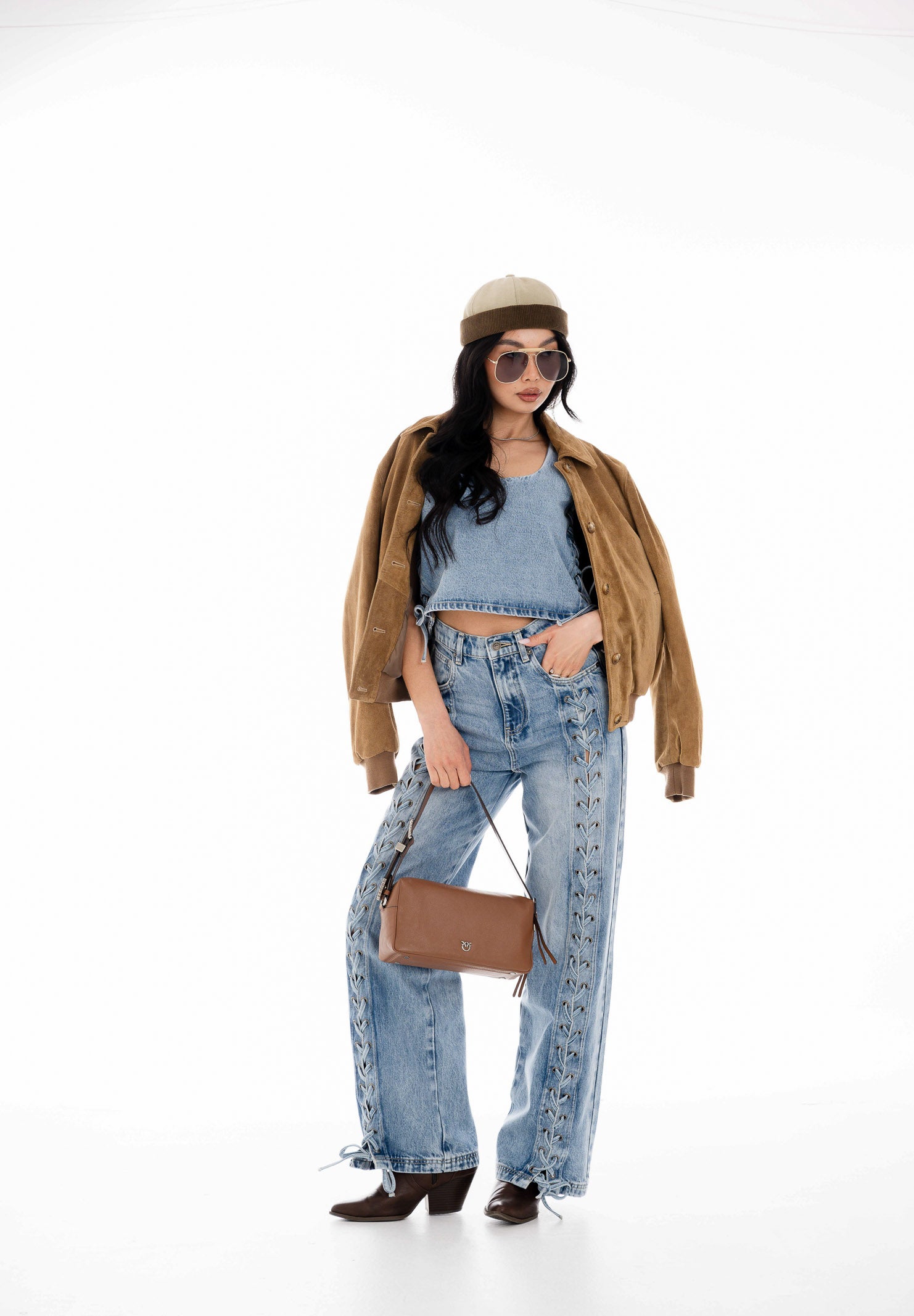 VICOLO Top in denim chiaro da donna con lacci laterali DAB5013 DECH VICOLO 