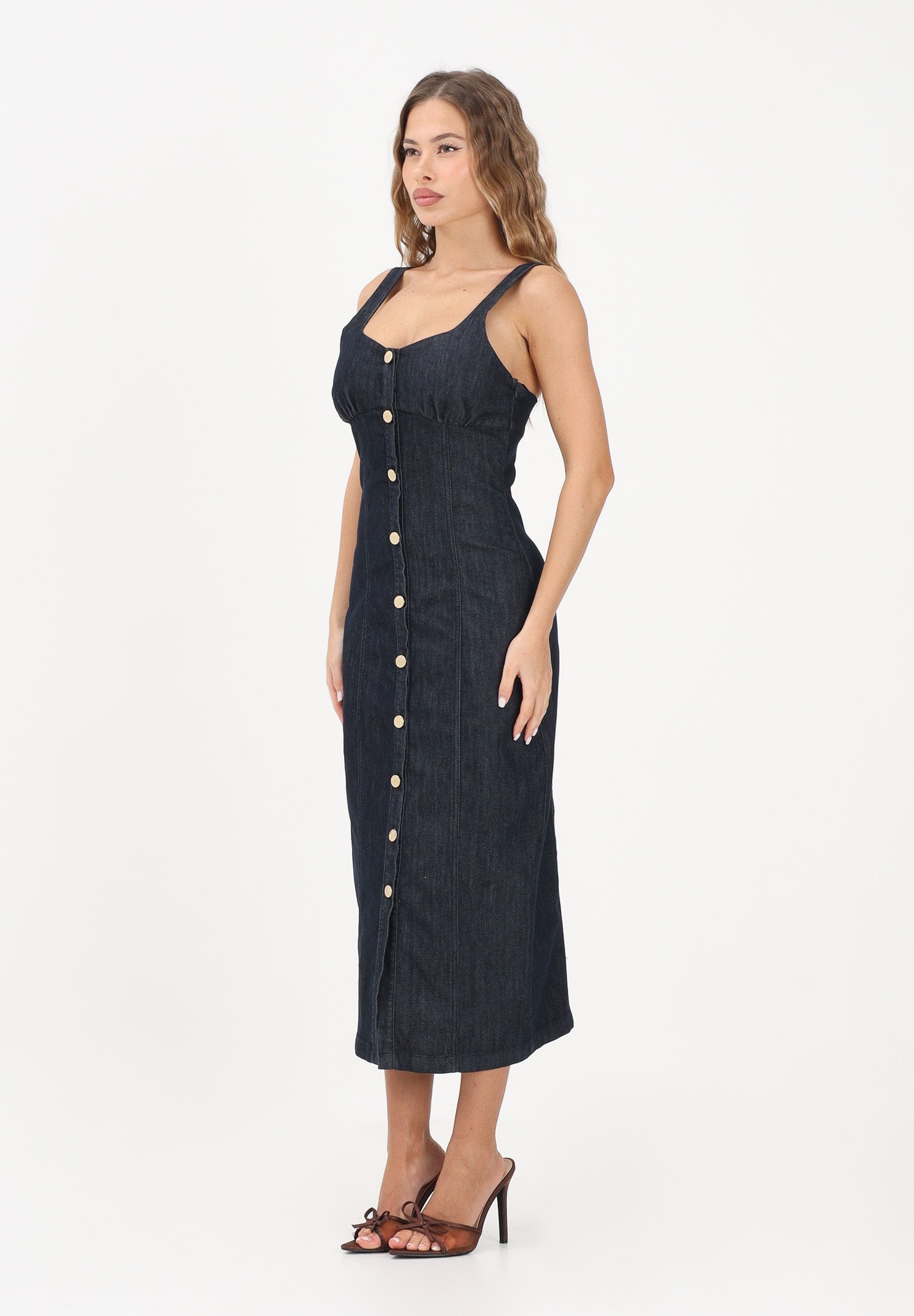 VICOLO Abito midi in denim blu scuro da donna DAB5038 DERI VICOLO 