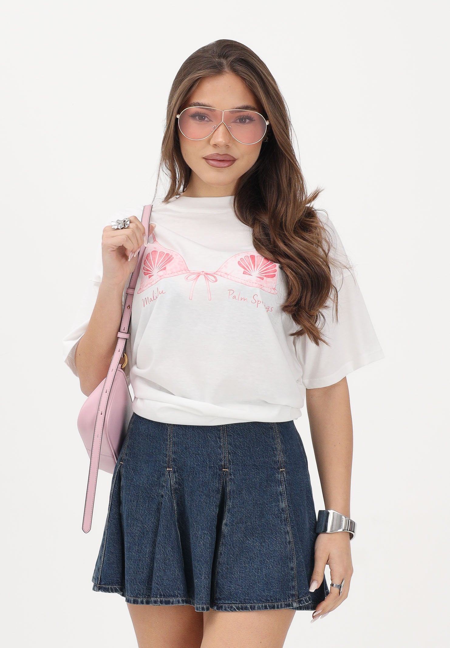 VICOLO T-shirt a manica corta bianca da donna con stampa RAB0534 02 VICOLO 